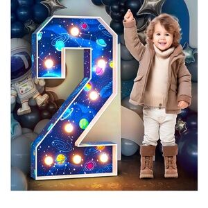 Marquee Numbers Space 2nd-Birthday Decorations: 3ft Large Light Up Number 2 Two